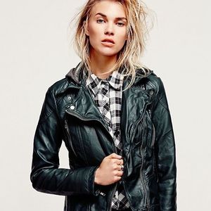 Free people hooded vegan leather moto jacket